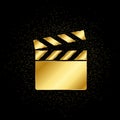 video camera gold icon. Vector illustration of golden particle background