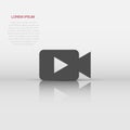 Video camera icon in flat style. Movie play vector illustration on white isolated background. Video streaming business concept Royalty Free Stock Photo