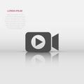 Video camera icon in flat style. Movie play vector illustration on white isolated background. Video streaming business concept Royalty Free Stock Photo