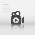 Video camera icon in flat style. Movie play vector illustration on white isolated background. Video streaming business concept Royalty Free Stock Photo