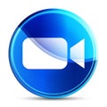 Video camera icon glassy vibrant sky blue round button illustration Royalty Free Stock Photo