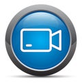 Video camera icon premium blue round button vector illustration Royalty Free Stock Photo