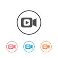 Video camera icon set in flat style. Movie play vector illustration on white isolated background. Video streaming Royalty Free Stock Photo