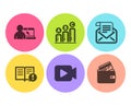 Video camera, Mail newsletter and Facts icons set. Graph chart, Online education and Debit card signs. Vector