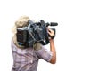 Video camera man operator isolated on white background,with clip Royalty Free Stock Photo