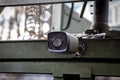A video camera on a military vehicle for review and surveillance