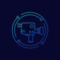 video camera, old camcorder line vector icon