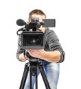 Video camera operator filmed. Royalty Free Stock Photo