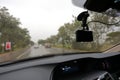 Video camera recorder inside car driving rainy day Royalty Free Stock Photo