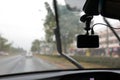 Video camera recorder inside car driving rainy day Royalty Free Stock Photo