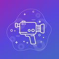 video camera, retro camcorder line vector icon
