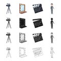 Video, camera, screen, and other web icon in cartoon style. Film, boy, clothes, icons in set collection. Royalty Free Stock Photo