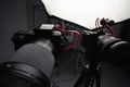 Video cameras on tripods, selective focus, Studio soft box, light. Filming, work of a videographer. hardware Radio microphone,
