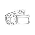 Video camethe sketch of a portable video camera on a black backgroundra. video camera, vector sketch illustration
