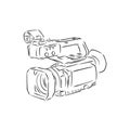 Video camethe sketch of a portable video camera on a black backgroundra. video camera, vector sketch illustration