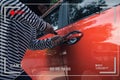 Video capturing car thief trying to unlock a car by screwdriver Royalty Free Stock Photo