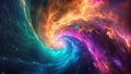 An Video capturing a vibrant and dynamic spiral formation amidst the vastness of space, Rainbow tinted nebula spiraling in a