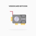 Video card bitcoin icon flat.