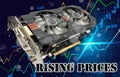 Video card on graphic background close up illustration