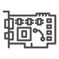 Video card line icon. Circuit board with integrated memory and gpu symbol, outline style pictogram on white background Royalty Free Stock Photo