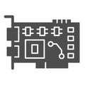 Video card solid icon. Circuit board with integrated memory and gpu symbol, glyph style pictogram on white background Royalty Free Stock Photo