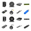 Video card, virus, flash drive, cable. Personal computer set collection icons in black,cartoon style vector symbol stock Royalty Free Stock Photo