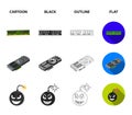 Video card, virus, flash drive, cable. Personal computer set collection icons in cartoon,black,outline,flat style vector Royalty Free Stock Photo