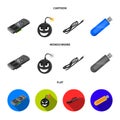 Video card, virus, flash drive, cable. Personal computer set collection icons in cartoon,flat,monochrome style vector Royalty Free Stock Photo