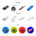 Video card, virus, flash drive, cable. Personal computer set collection icons in cartoon,outline,flat style vector Royalty Free Stock Photo