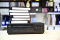Video cassette tape VHS old retro style stack on video record player