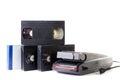 Video Cassette and Vintage VHS Rewinder Royalty Free Stock Photo