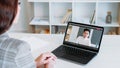 Video chat online man laptop screen business woman Royalty Free Stock Photo