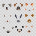 Video chat effects animal faces flat icons templates of dog, rabbit, cat Royalty Free Stock Photo