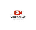 Video chat logo template. Video camera and speech bubble vector design