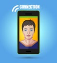 Video chat vector illustration with low poly face. Royalty Free Stock Photo