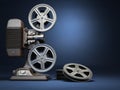 Video, cinema concept. Vintage film movie projector and reels on Royalty Free Stock Photo