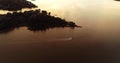 Colourful sunset over lake Lewisville with a jet ski.