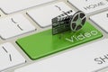 Video concept on green keyboard button, 3D rendering Royalty Free Stock Photo