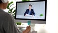 Video conference, Businessman making video call to employee with virtual web, Contacting manager by conference on computer at