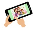 video Conference. Cute little Kid using tablet for video call with friend. Children happy smile using internet technology for