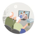 Video conference with grandparents. Retired parents have dialog with grandkids. Family chat using computer. Senior care. Parents