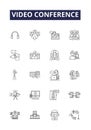 Video conference line vector icons and signs. Videoconferencing, Zoom, Skype, Facetime, Webex, Microsoft Teams, Webinar Royalty Free Stock Photo