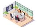 Video conference, meeting, negotiations with arabian business people in office, flat vector isometric illustration.