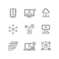 Video conference and online communication vector line icons