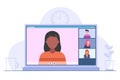 Video conference online. Desktop application for video meeting online. Flat modern style illustration. Concept of remote Royalty Free Stock Photo