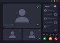 Video conference. Online meeting and videocall application user interface with buttons and user screen overlay mockup Royalty Free Stock Photo
