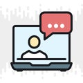 Video conference, online meeting or webinar icon. Human on laptop screen. Home office concept Royalty Free Stock Photo