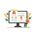 Video conference presentation. Female character explains how to use messenger