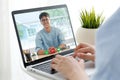 Video conference, Work from home, Asian man and woman making video call to business team with virtual web, Contacting asia Royalty Free Stock Photo