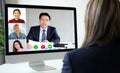 Video conference, Work from home, Asian woman making video call to business team with virtual web, Contacting asia colleague by Royalty Free Stock Photo